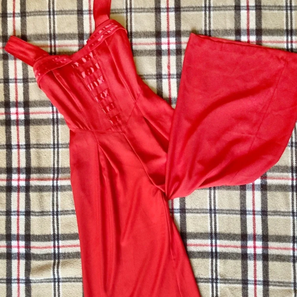 Vintage 1980s Wide Leg Red Jumpsuit - Picture 1 of 10